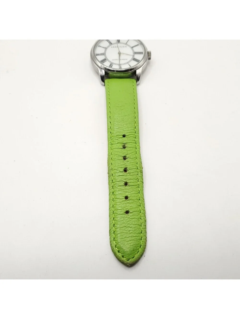 Anne Klein Women's Watch 36mm White Roman Numerals Dial Green Band New Battery
